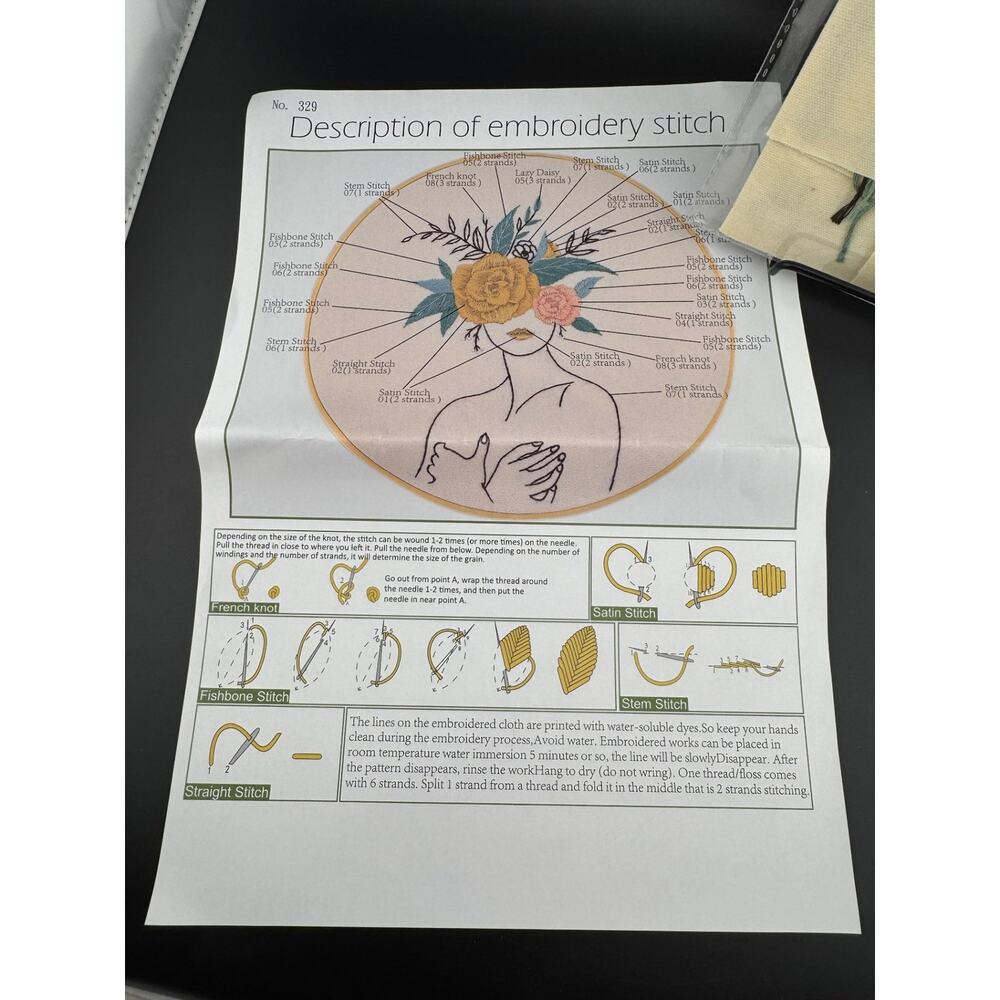 New Outline of Woman with Floral Crown Embroidery Kit - No. 329